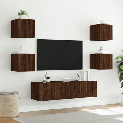 6-osainen LED TV-kaappisarja ruskea tammi tekninen puu