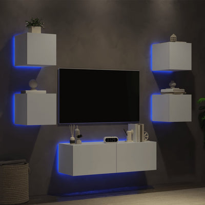 5-osainen TV-seinäkaappisarja LED-valoilla valkoinen
