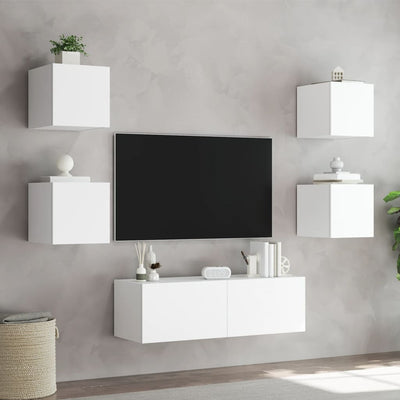 5-osainen TV-seinäkaappisarja LED-valoilla valkoinen