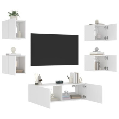 5-osainen TV-seinäkaappisarja LED-valoilla valkoinen
