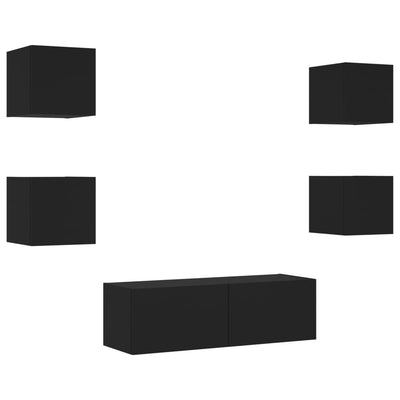 5-osainen TV-seinäkaappisarja LED-valoilla musta