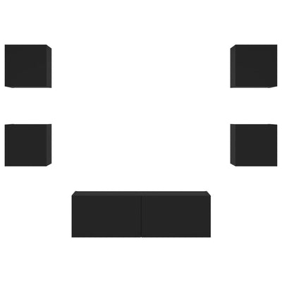 5-osainen TV-seinäkaappisarja LED-valoilla musta