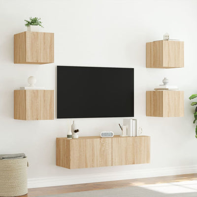 5-osainen TV-seinäkaappisarja LED-valoilla Sonoma-tammi