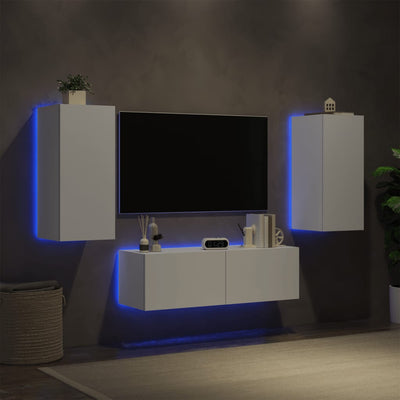 3-osainen TV-seinäkaappisarja LED-valoilla valkoinen