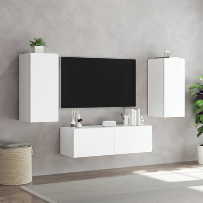 3-osainen TV-seinäkaappisarja LED-valoilla valkoinen