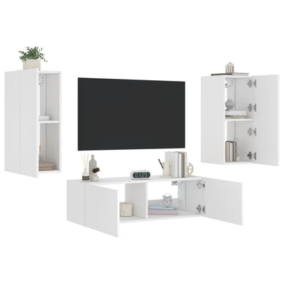 3-osainen TV-seinäkaappisarja LED-valoilla valkoinen