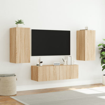 3-osainen TV-seinäkaappisarja LED-valoilla Sonoma-tammi