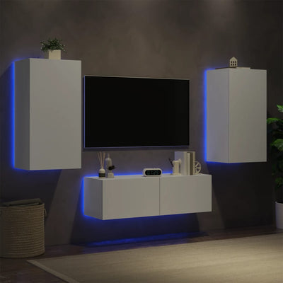 3-osainen TV-seinäkaappisarja LED-valoilla valkoinen