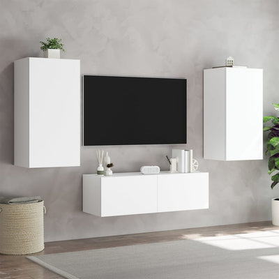 3-osainen TV-seinäkaappisarja LED-valoilla valkoinen