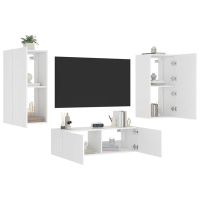 3-osainen TV-seinäkaappisarja LED-valoilla valkoinen