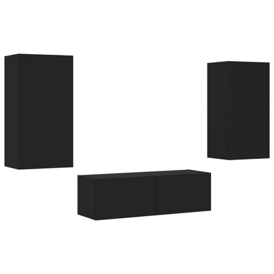 3-osainen TV-seinäkaappisarja LED-valoilla musta