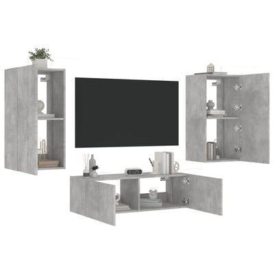 3-osainen TV-seinäkaappisarja LED-valoilla betoninharmaa