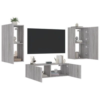 3-osainen TV-seinäkaappisarja LED-valoilla harmaa Sonoma