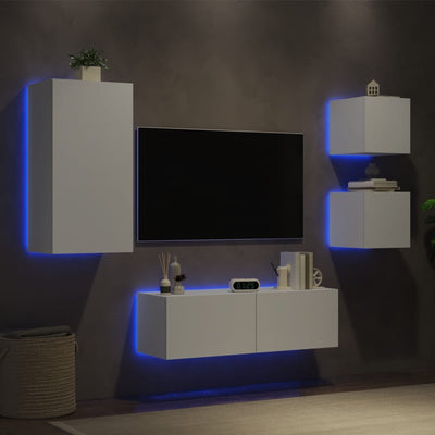 4-osainen TV-seinäkaappisarja LED-valoilla valkoinen