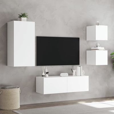 4-osainen TV-seinäkaappisarja LED-valoilla valkoinen