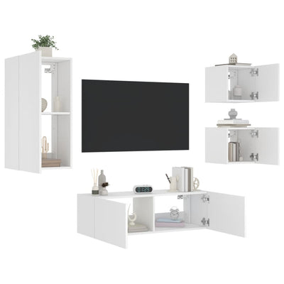 4-osainen TV-seinäkaappisarja LED-valoilla valkoinen