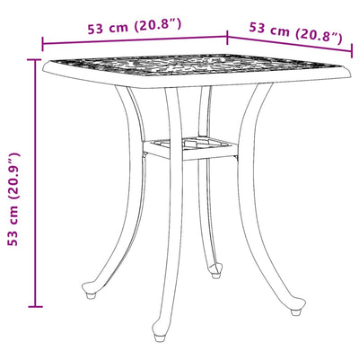 Puutarhapöytä pronssi 53x53x53 cm valualumiini