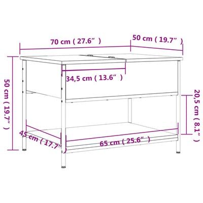 Sohvapöytä musta 70x50x50 cm tekninen puu ja metalli
