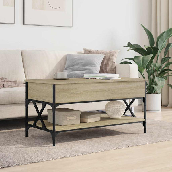 Sohvapöytä Sonoma-tammi 100x50x50 cm tekninen puu ja metalli