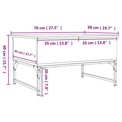 Sohvapöytä musta 70x50x40 cm tekninen puu ja metalli