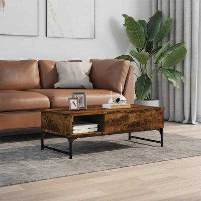 Sohvapöytä savutammi 100x50x35 cm tekninen puu ja metalli