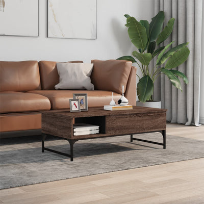 Sohvapöytä ruskea tammi 100x50x35 cm tekninen puu ja metalli