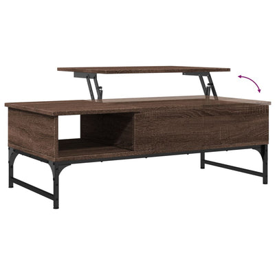 Sohvapöytä ruskea tammi 100x50x35 cm tekninen puu ja metalli