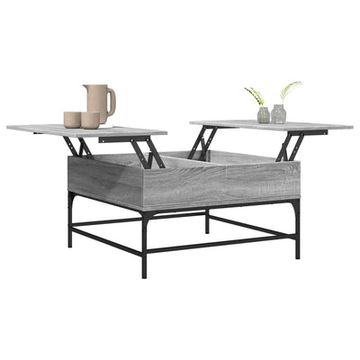 Sohvapöytä harmaa Sonoma 80x80x45 cm tekninen puu ja metalli