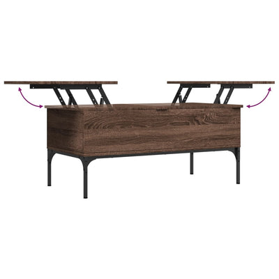 Sohvapöytä ruskea tammi 100x50x45 cm tekninen puu ja metalli