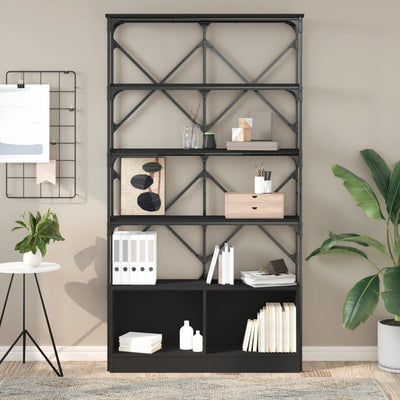 Kirjahylly musta 100x26x180 cm tekninen puu ja metalli