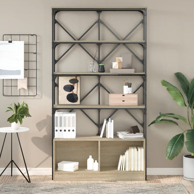 Kirjahylly Sonoma-tammi 100x26x180 cm tekninen puu ja metalli
