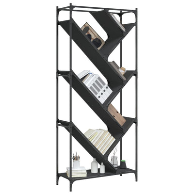 Kirjahylly musta 79x30x180 cm tekninen puu ja metalli