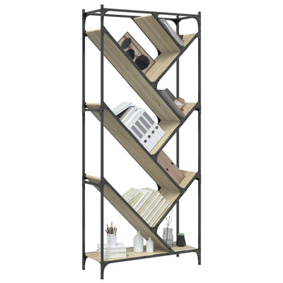 Kirjahylly Sonoma-tammi 79x30x180 cm tekninen puu ja metalli