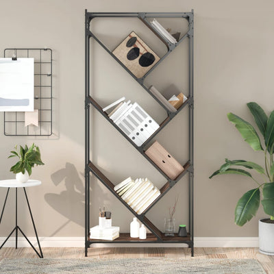 Kirjahylly ruskea tammi 79x30x180 cm tekninen puu ja metalli