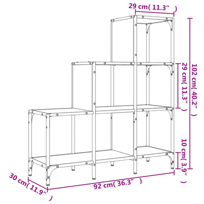 Kirjahylly savutammi 92x30x102 cm tekninen puu ja metalli