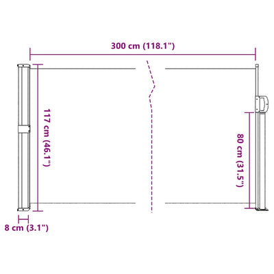 Valkoinen sisäänvedettävä sivumarkiisi Paraschita 120x300cm