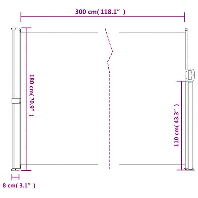 Kerma sisäänvedettävä sivumarkiisi Paraschita 180x300cm
