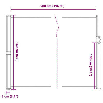 Ruskea sisäänvedettävä sivumarkiisi Paraschita 160x500cm