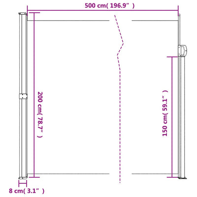 Sisäänvedettävä sivumarkiisi Terrakotta 200x500 cm
