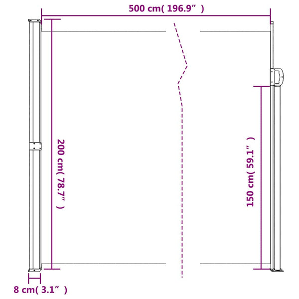 Sisäänvedettävä sivumarkiisi antrasiitti 200x500 cm