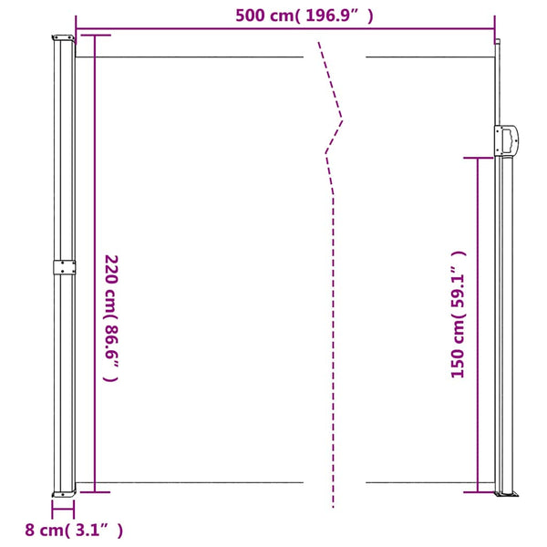 Sisäänvedettävä sivumarkiisi antrasiitti 220x500 cm