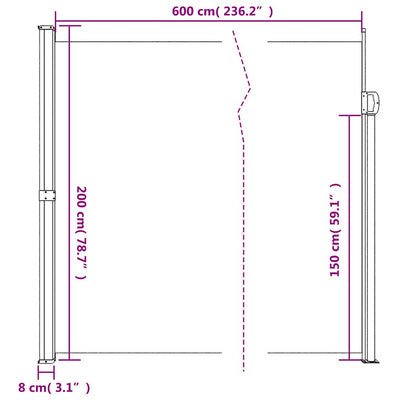 Sisäänvedettävä sivumarkiisi musta 200x600 cm
