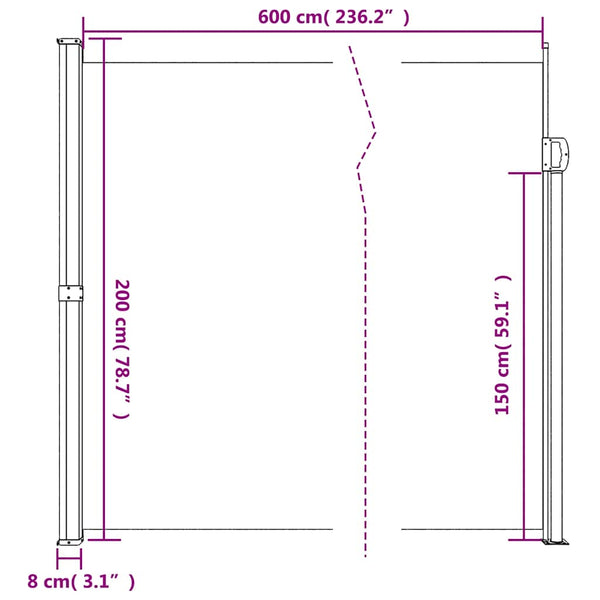 Sisäänvedettävä sivumarkiisi antrasiitti 200x600 cm
