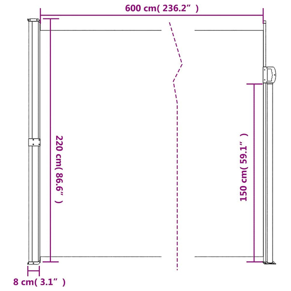 Sisäänvedettävä sivumarkiisi antrasiitti 220x600 cm