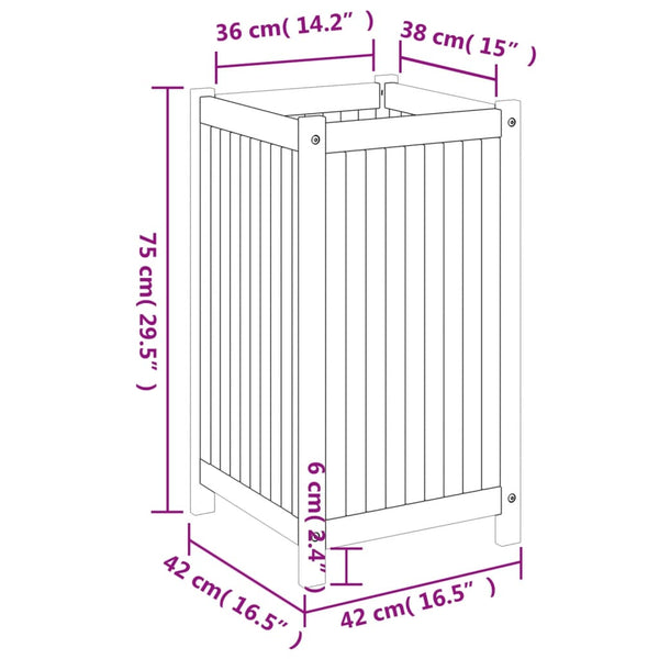 Ulkokukkalaatikko vuorella Onisian 42x42x75cm (akasiapuu)