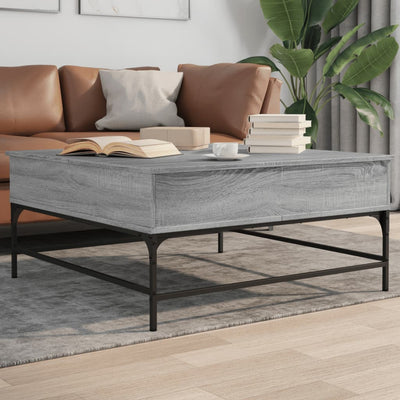 Sohvapöytä harmaa Sonoma 95x95x45 cm tekninen puu ja metalli