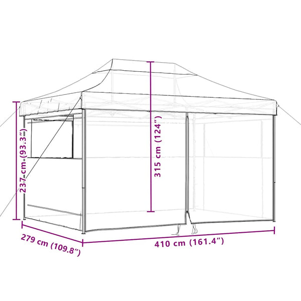 Musta taitettava pop-up juhlateltta Marguerita (4 sivuseinällä)