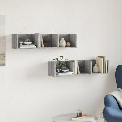 Seinäkaapit 2 kpl harmaa Sonoma 75x18x16,5 cm tekninen puu