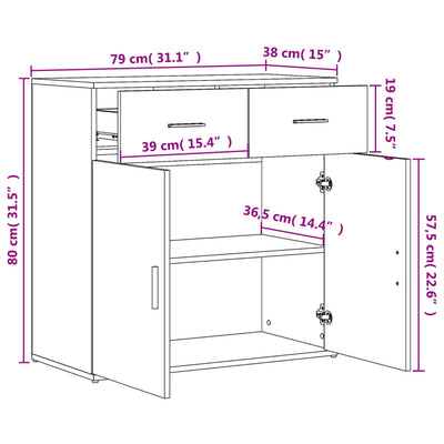 Senkki ruskea tammi 79x38x80 cm tekninen puu