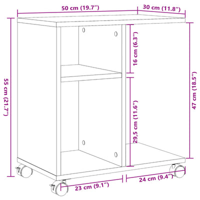 Sivukaappi pyörillä betoninharmaa 50x30x55 cm tekninen puu